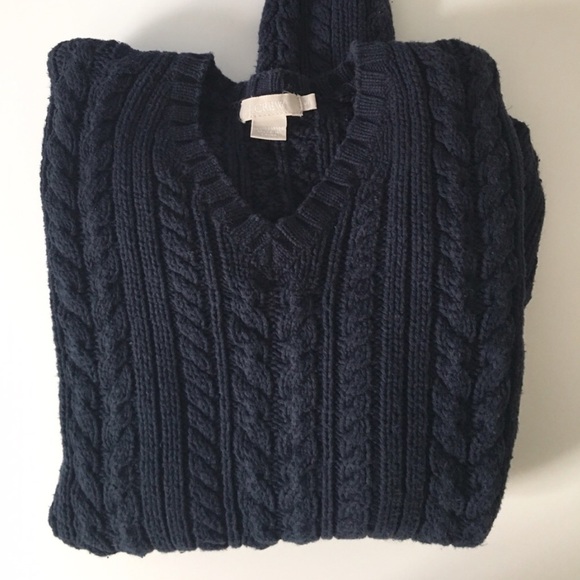 J. Crew Sweaters - J. Crew Navy V-Neck Cable Knit Sweater